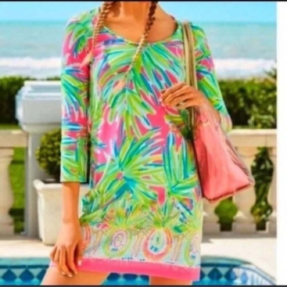 Lilly Pulitzer Beacon Dress Tiki Pink Royal Lime XS